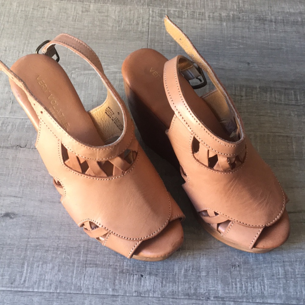 Tan leather wedge sandals